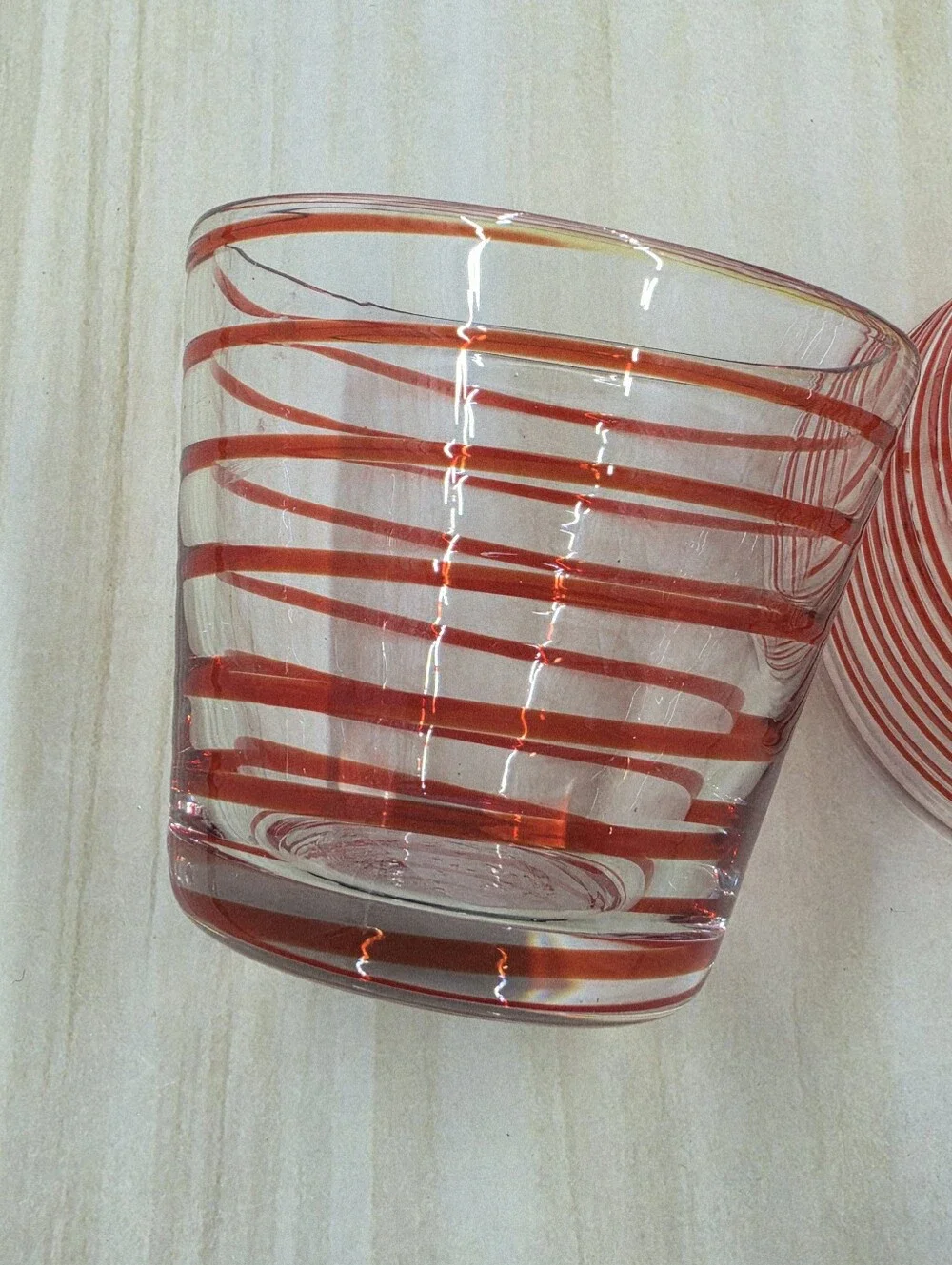 Crate & Barrel Red Swirl Glass Votive Candle Holder Set Of 2